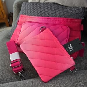 Think Rolyn Pink Quilted Women's Bag Set With Crossbody Strap.